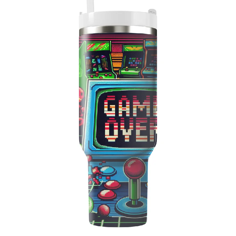 Limited-Time Drinkware Discounts Retro Game Over Tumbler With Handle