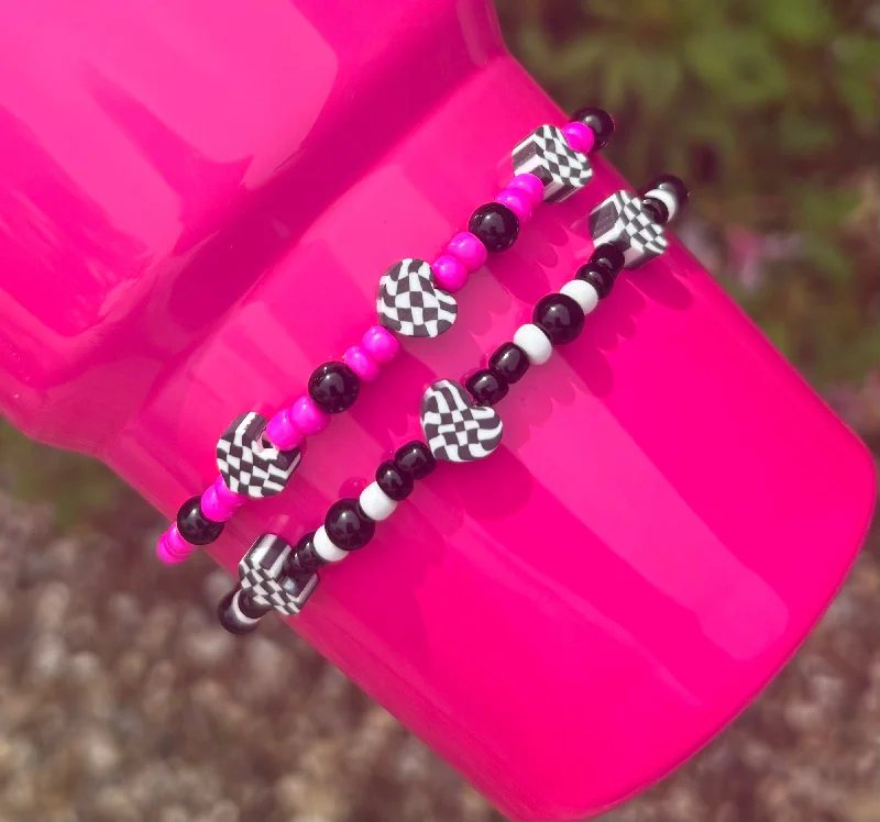 Decorative Glassware Neon Electric Pink Checkered Cup Bracelets
