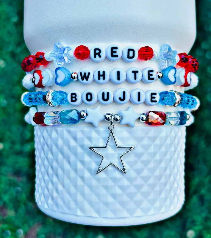 Durable Steel Drinkware Red White and Boujie Cup Bracelets