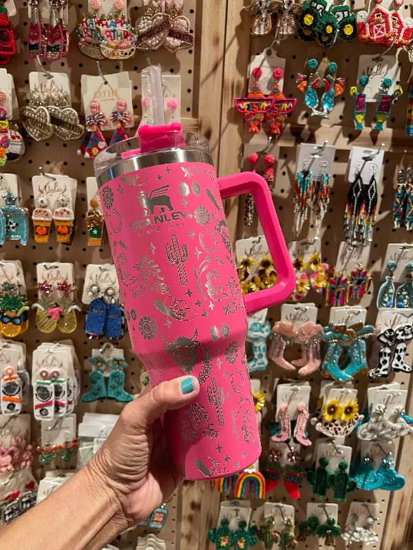 Drinkware Deals WESTERN 40oz Stanley TUMBLER   Hot pink wooly